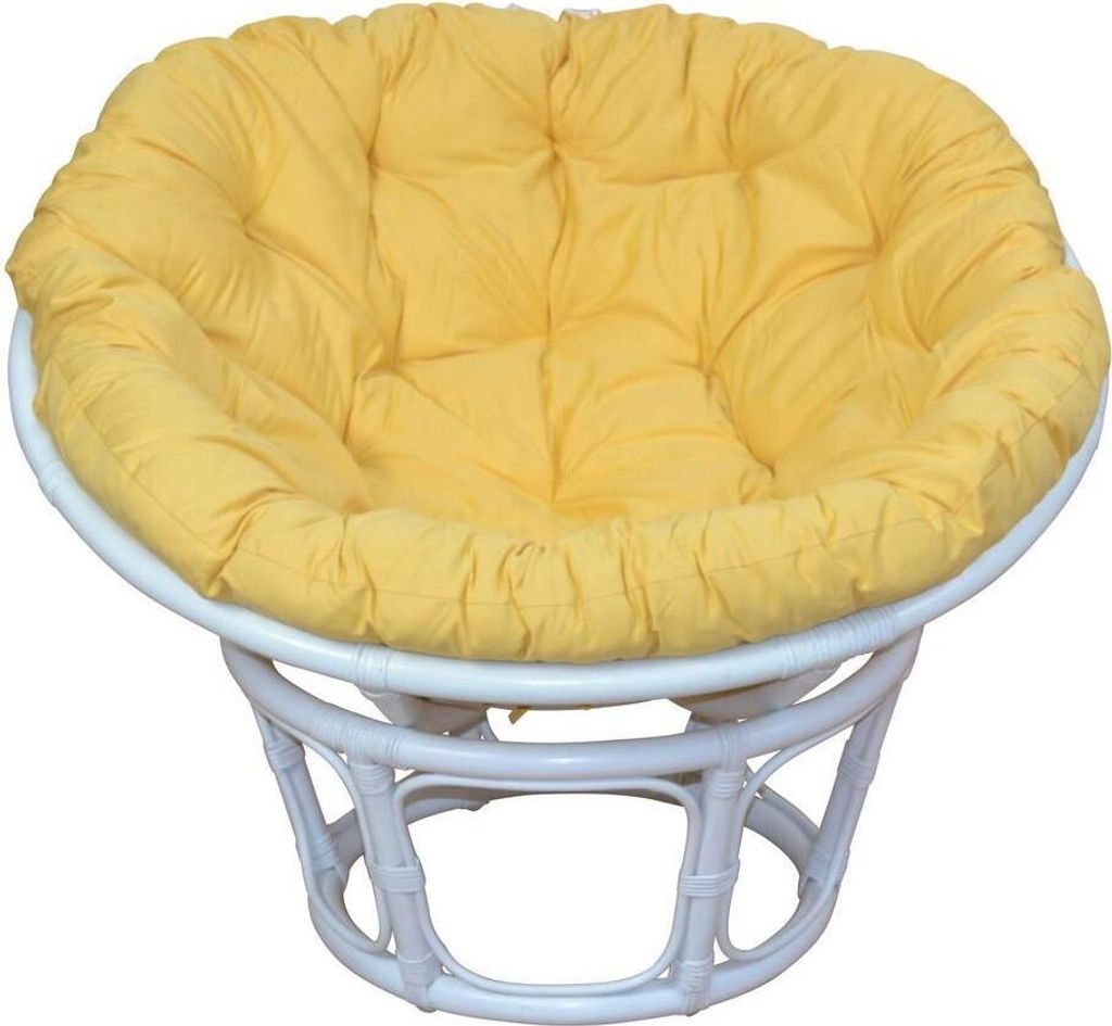 Papasansessel - Rattansessel ø 80 cm weiß lackiert, mit Auflage pastellgelb