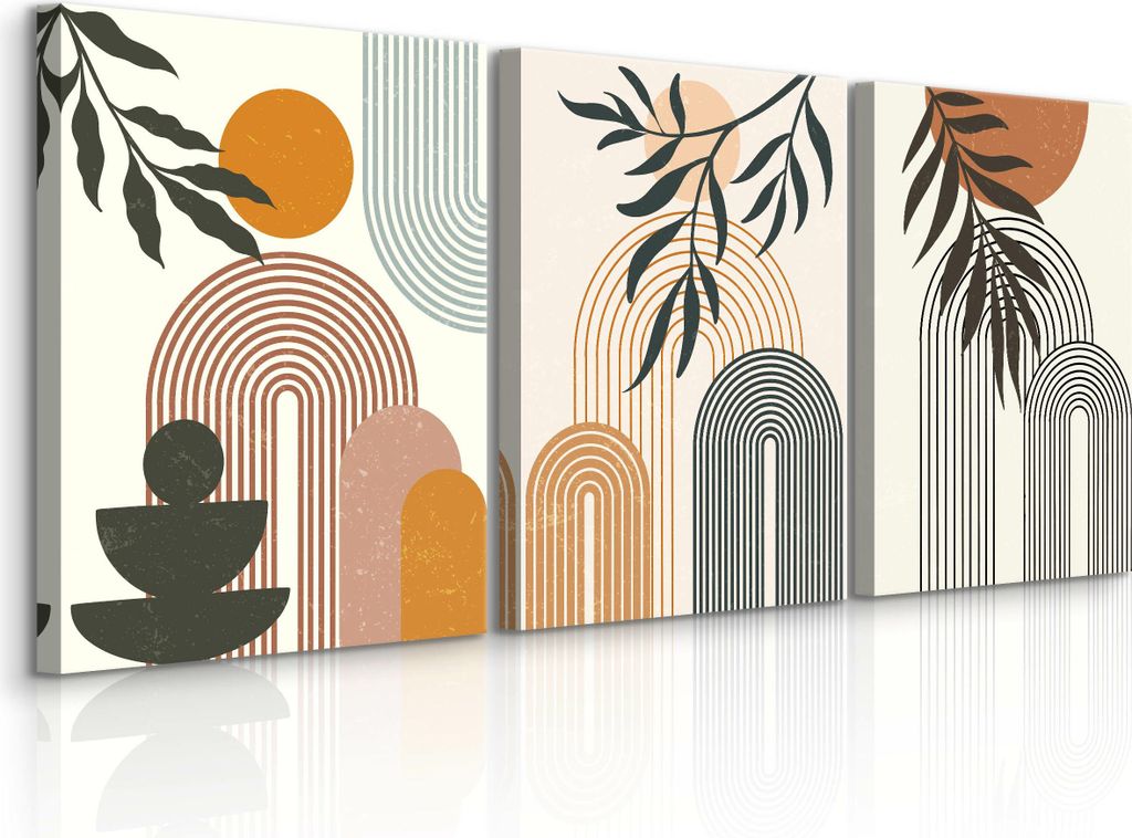 Leinwandbilder Set 3 Bilder 30x40cm BLÄTTER Geometrische Muster Abstraktion Boho Stil