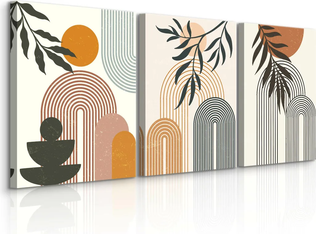Trittico di Stampe su Tela 30x40 BLÄTTER - Quadri Boho Geometrici