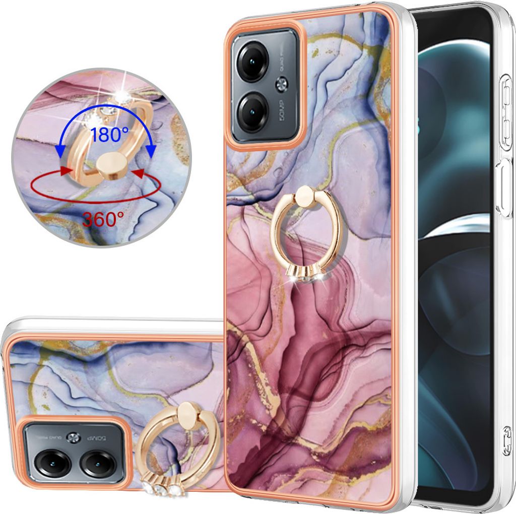 Hülle für Motorola Moto G14 Muster TPU Silikon Stoßdämpfer Bumper Schutzhülle mit Ring Ständer Rot