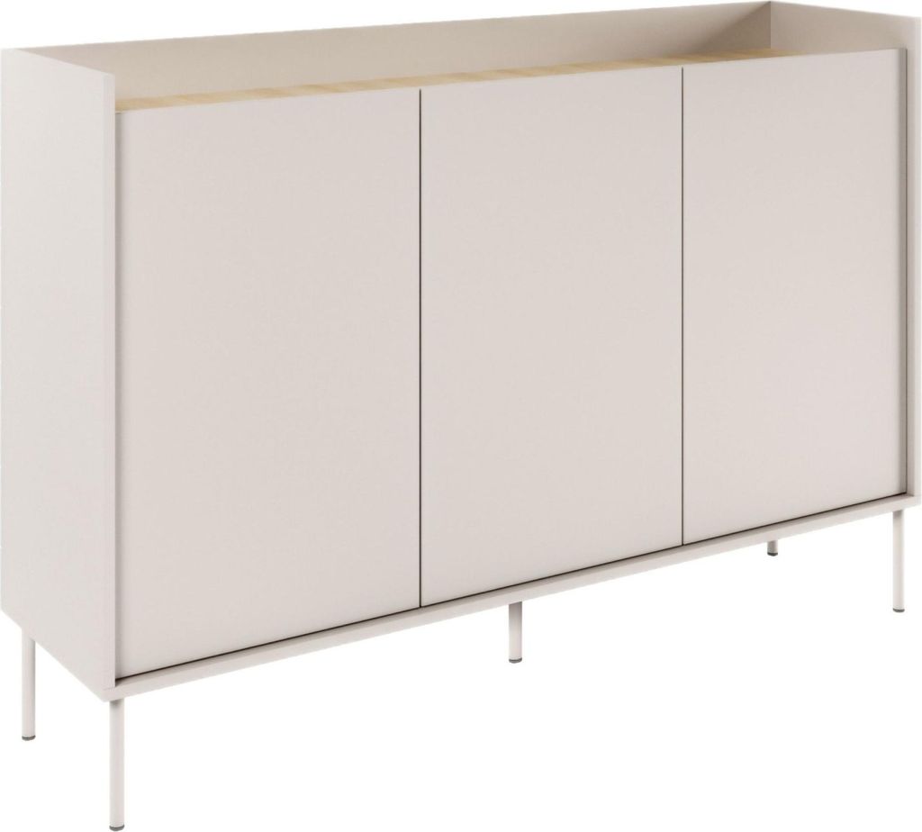 Selsey Tovi - Sideboard 3-türig, 140 cm, Kaschmirgrau / Holzoptik Eiche