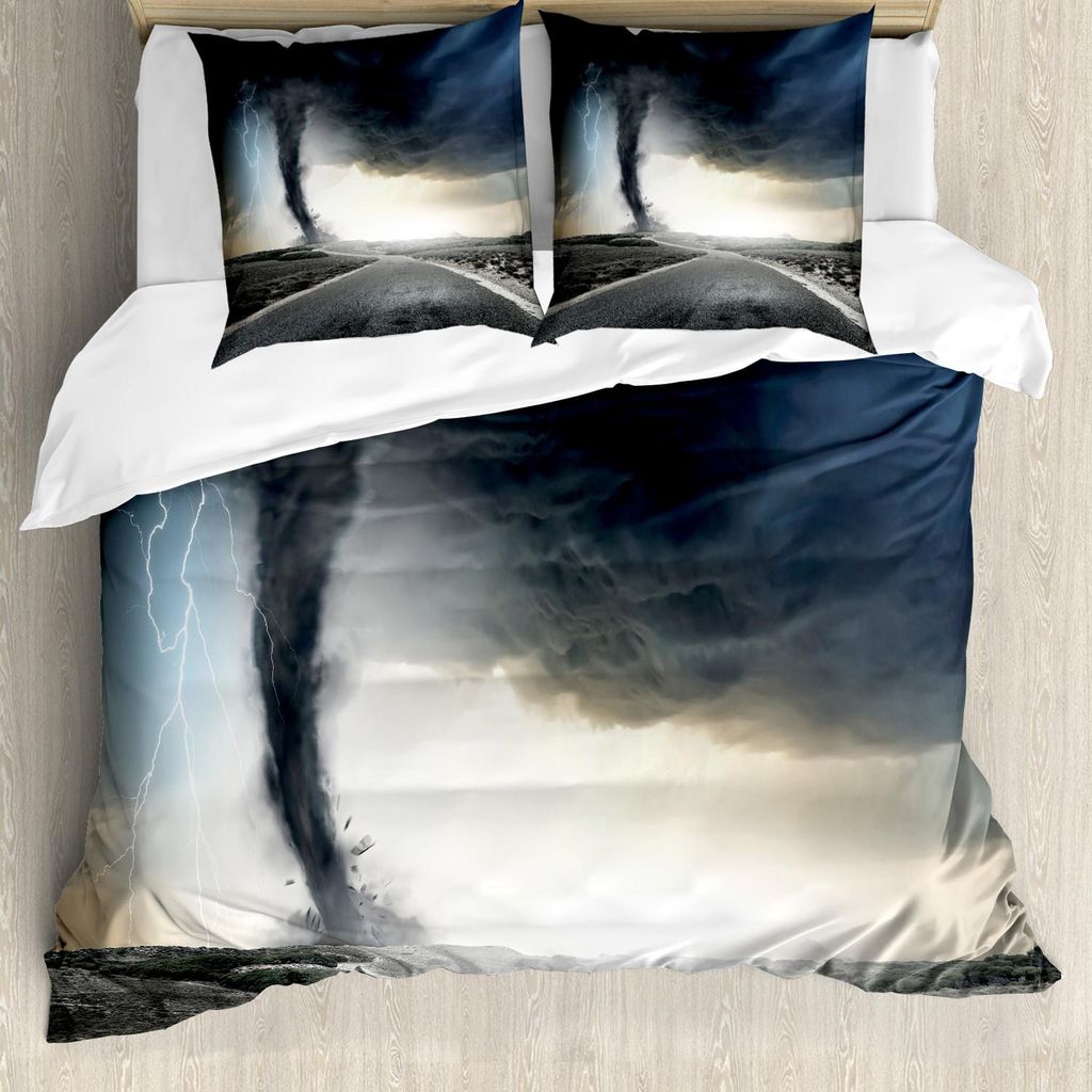 ABAKUHAUS Natur Bettbezug Set, Schwarzer Tornado Gas Donner, Die Auf Dem Straßen Dampf Unfall Einfarbigen Druck Rollen, 155 x 220 cm + 80 x 80 cm,...