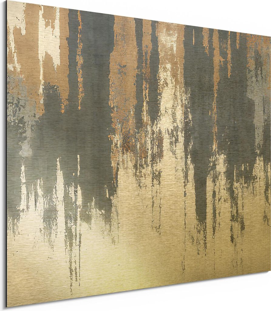 DEQORI Alu-Dibond Bild Gold 40x30 cm 'Tropfen aus Beton' Wandbild Metall dünn Design