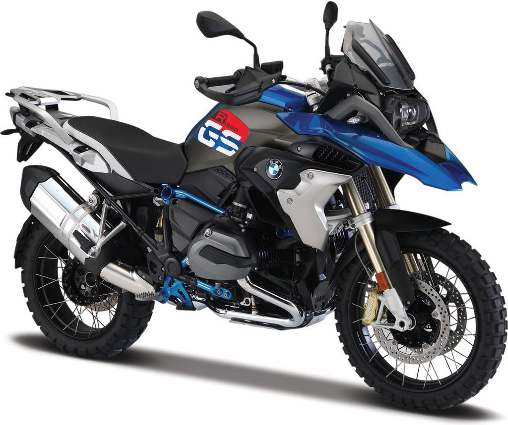 A studio shot of a BMW R 1200 GS motorcycle.
