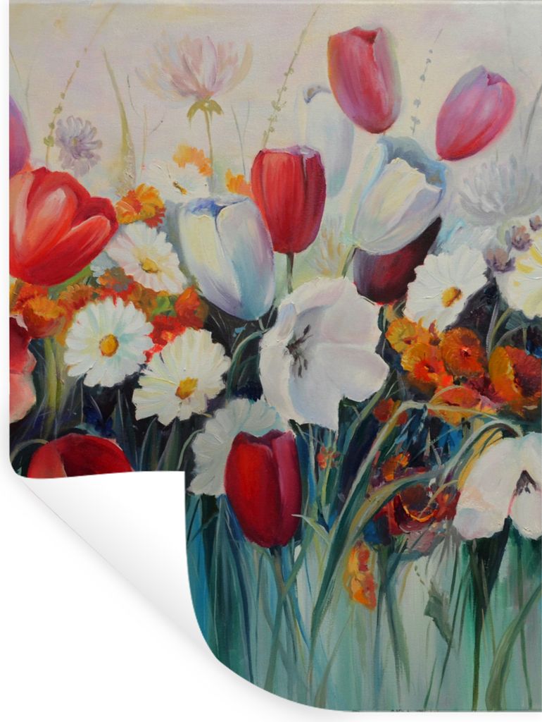 MuchoWow Wandtattoo Wandsticker Wandaufkleber Malerei - Ölgemälde - Blumen 120x160 cm Selbstklebend und Repositionierbar - Wierderverwendbar - ...