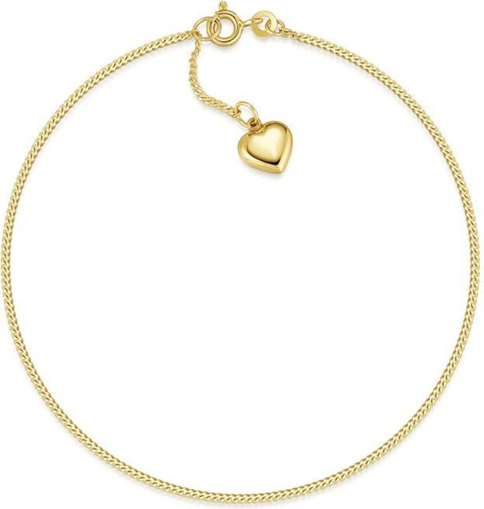 SILBERKETTEN STORE Fußkette Panzer 1,4mm mit Herzanhänger - echt 333 Gold - 24cm