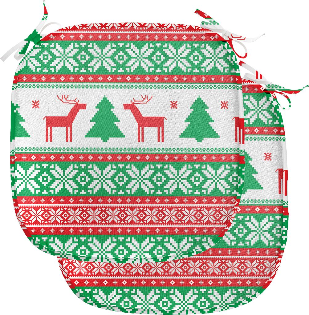 ABAKUHAUS Weihnachten Polster für Esszimmerstühle, Ferienzeit Deer, Dekoratives wasserfestes Kissen mit Riemen für Küchensitze, 40 cm x 40 cm-2...