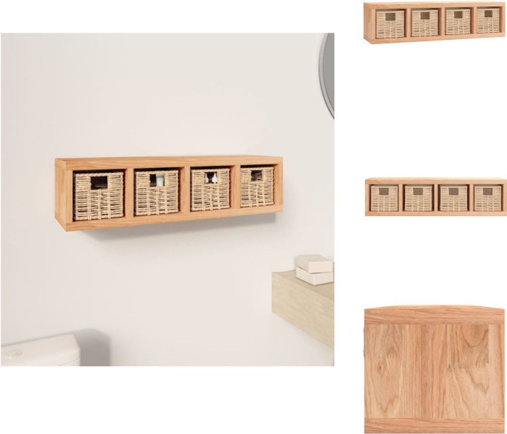 vidaXL Wandregal mit Körben 62x18x16 cm Massivholz Nussbaum - Wandregale
