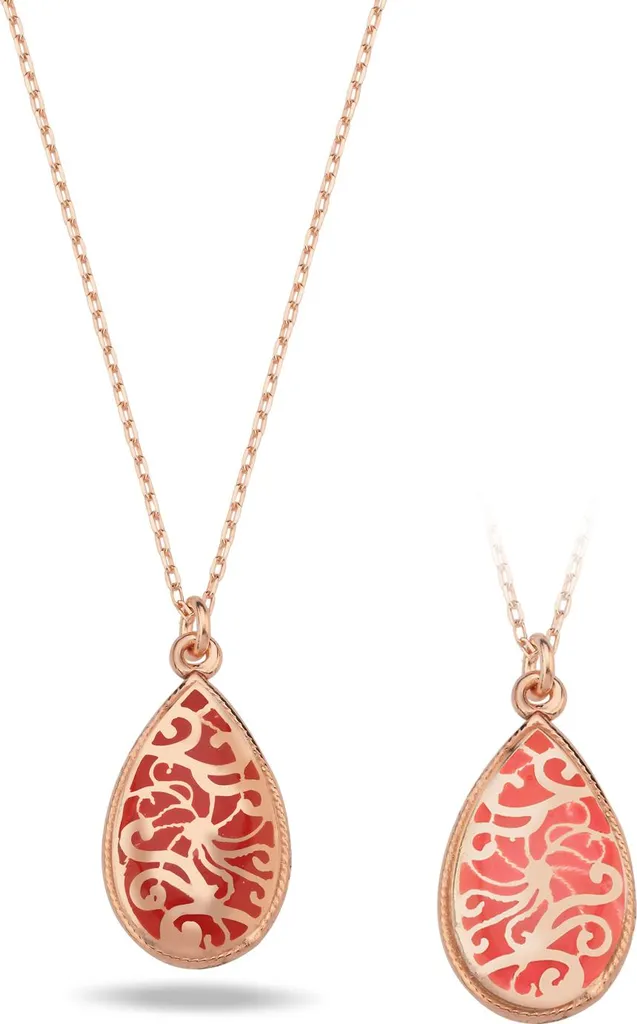 Collier en argent rose pour femme avec pendentif médaillon double face