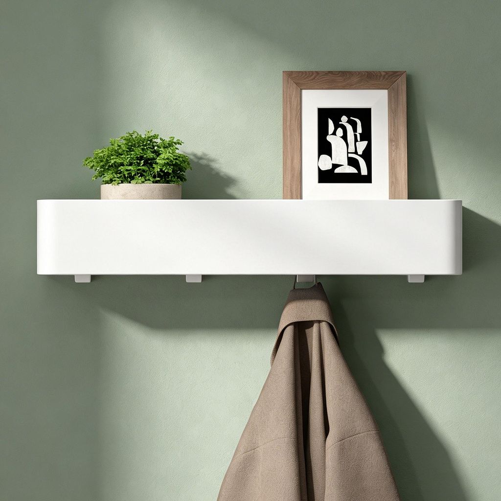 Mai & Mai Duschablage zum Bohren oder Kleben, Duschregal mit Haken, Badablage zur Wandmontage 40cm, Badezimmer Organizer Sandweiß Reglo-05