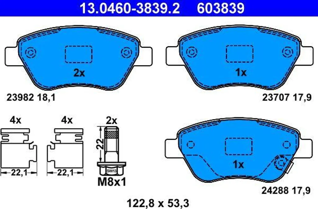 ATE 13.0460-3839.2 Jeu de Plaquettes de Frein OE 1605353 Adam Corsa D
