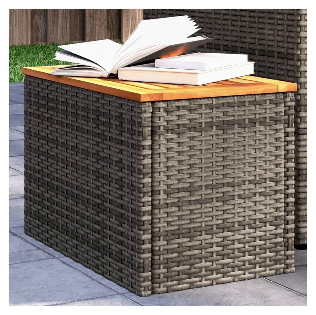 Garten-Beistelltische 2 Stück Grau 55x34x37cm Poly Rattan Holz