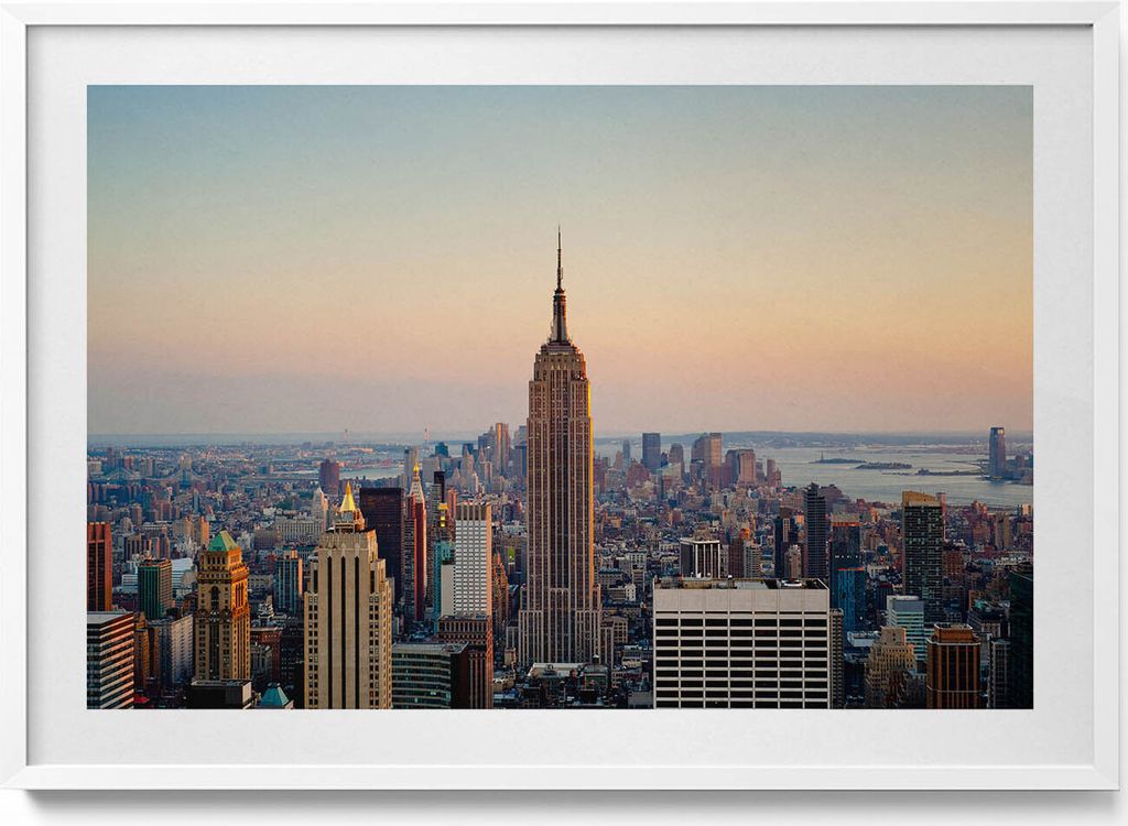 Panorama von New York– Wandbild mit Rahmen – Gerahmtes Bild – Wanddekoration – 100x70 cm – Weiß Rahmen
