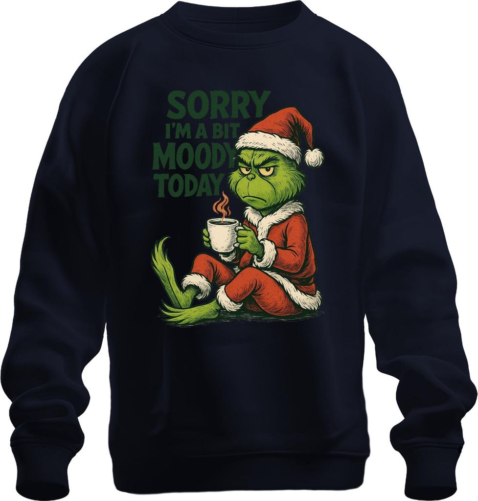 Grinch Weihnachten Sorry I'm a bit moody Kaffee lustig Vintage Uni Sweatshirt Pullover, Navy, L