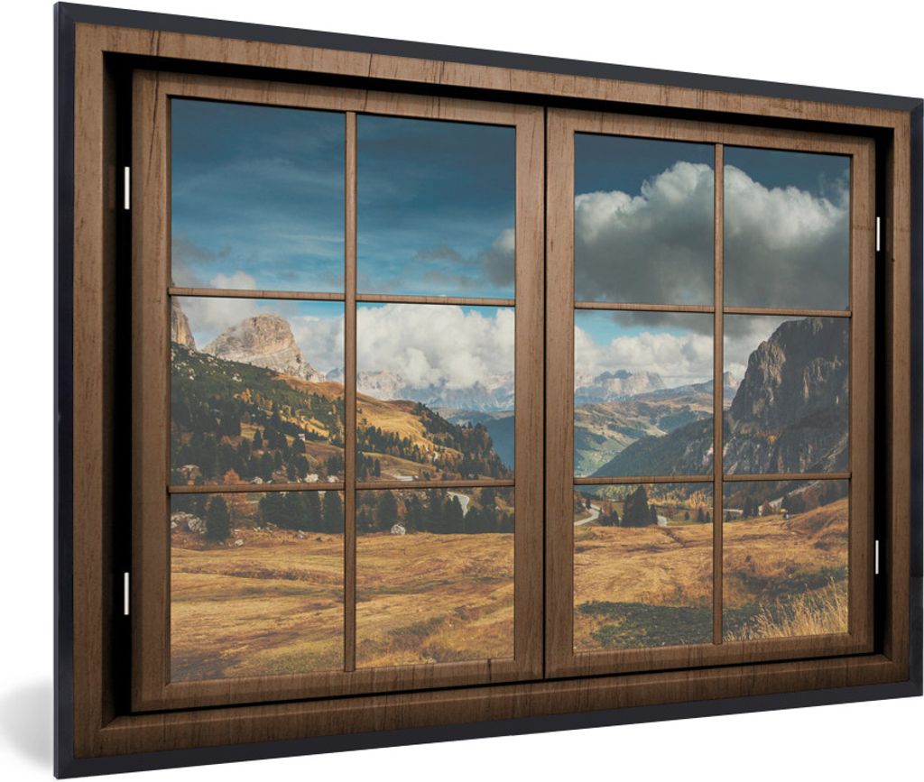 MuchoWow MuchoWow Gerahmtes Poster Aussicht - Weg - Berg 90x60 cm - Poster mit zchwarzem Bilderrahmen - Fotorahmen - Foto-Plakat