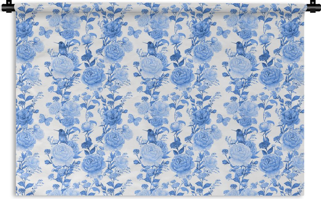 MuchoWow Wandteppich Wandbehang Blumen - Blau - Rosen 150x100 cm Tapisserie Dekoration Wandtuch - Waschbar - Tapisserien - Wand-Decke