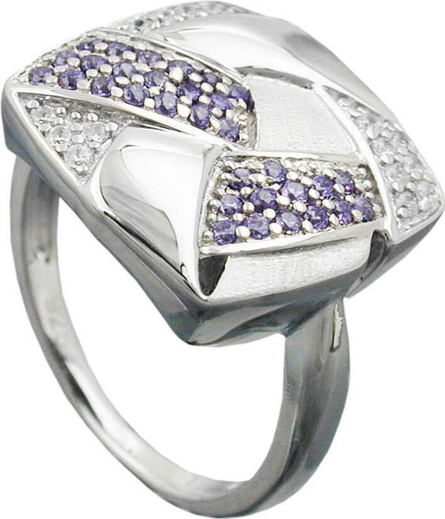 Ring Damenring Viereck mit Muster Zirkonia lila weiß 925 Silber Innenumfang 56mm Ø17.8mm