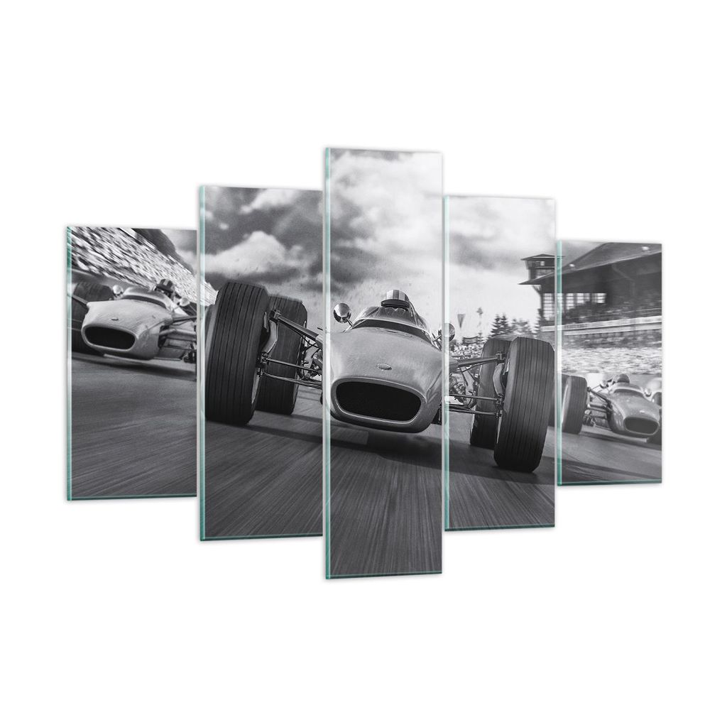 Bilder auf glas - 5 Teile - Formel 1 Schwarz und Weiß - 150x100cm - Glasbilder - Wandbilder - Bilder - Wanddekoration aus Glas - Glas Bilder - Wan...