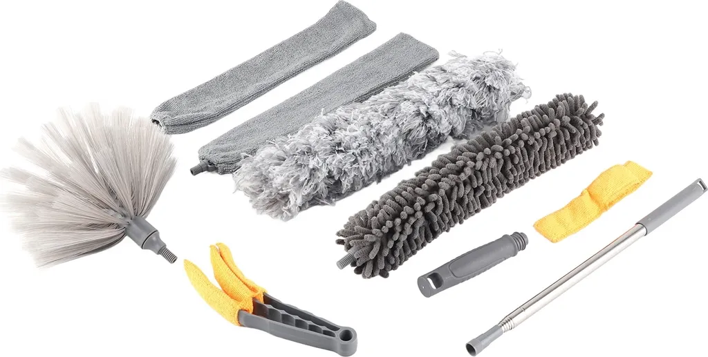Set Spolverino Telescopico Da 7 Pezzi – Testa Lupo, Microfibra Lavabile, Fino A 256 Cm, Grigio - 5