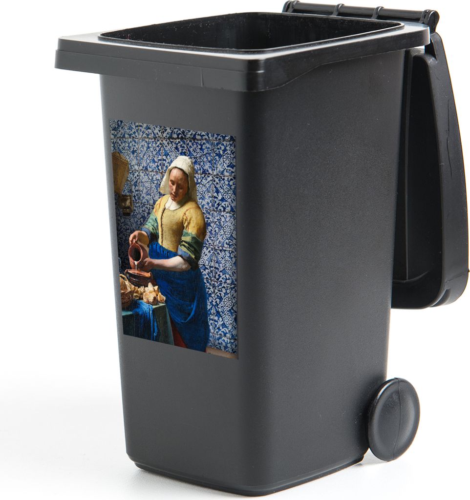 MuchoWow Mülltonnenaufkleber Milchmädchen - Delfter Blau - Vermeer - Gemälde - Alte Meister 40x60 cm - Mültonnen-sticker - Sticker - Aufklebe...