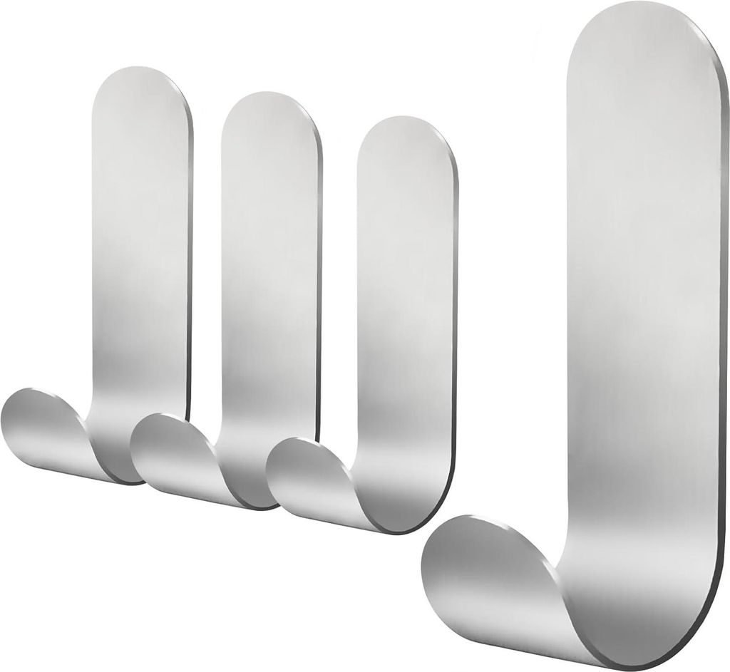 4-teiliges Set selbstklebender Edelstahlhaken für Handtücher, Schlüssel, Haushalt, Küche, Bad, rostfrei und wasserdicht