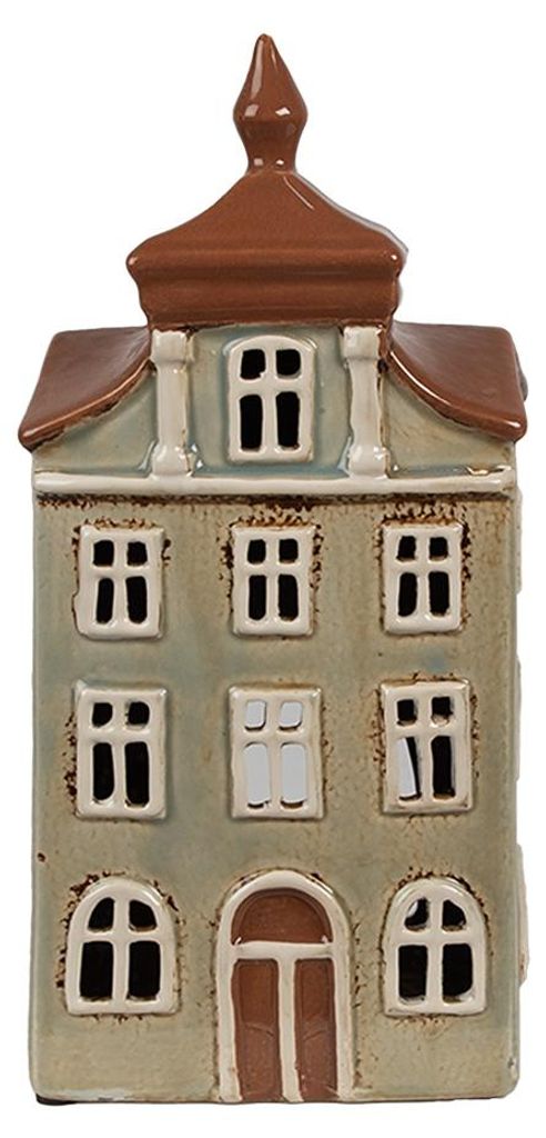 Clayre & Eef theelichthouder Haus, 12x9x25 cm, groen-bruin, Productafbeelding 