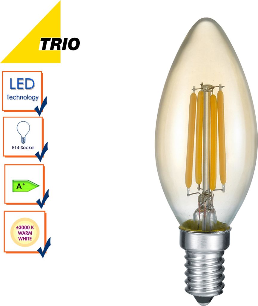 Trio Kerze LED Lampe E14 4W 3,5cm Amber warmweiss wie 40w