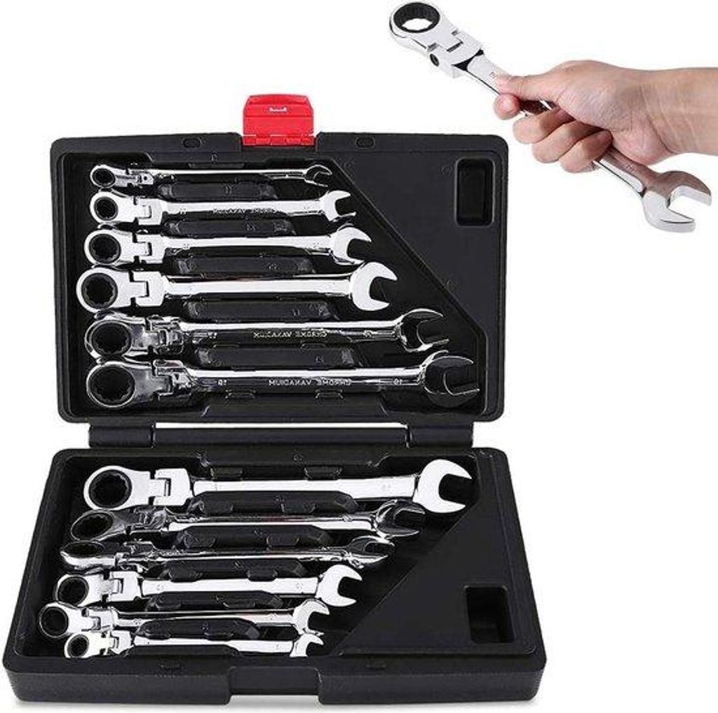 12-teilig Ratchet-Hebel-Set - 8-19mm flache Ratchet-Hebel mit Werkzeugkiste - kombinierte umkehrbare Kurbel - Metrische Werkzeuge für DIY Garage-R...