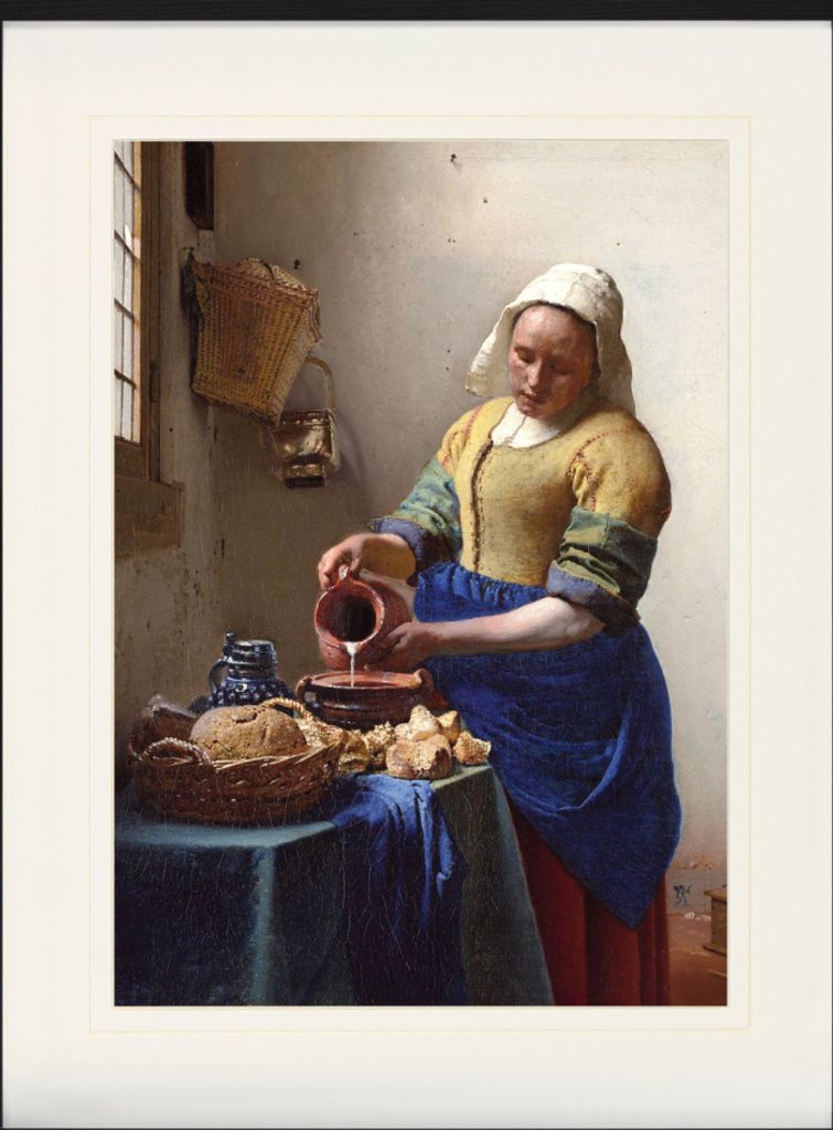 Johannes Vermeer Gerahmtes Bild Mit Edlem Passepartout | Wand-Bilder | Im Bilderrahmen - Die Milchmagd, 1658-1660 (80 x 60 cm)