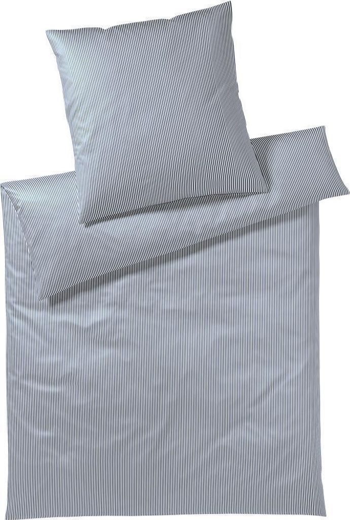 elegante Mako-Jersey Bettwäsche-Garnitur Sister Stripe Farbe Blau Größe 135x200+40x80