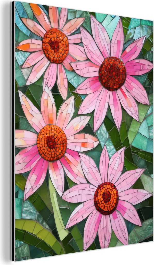 MuchoWow Wanddekoration Metall Metallbild Wandkunst 90x120 cm Blumen - Rosa - Glasmosaik MuchoWow Aluminium Gemälde - Industrial