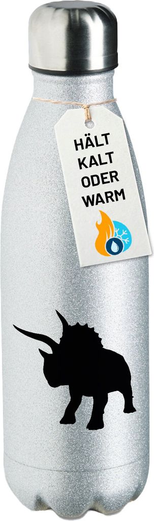 Huuraa Trinkflasche Triceratops Dinosaurier 500ml Silver Edelstahl Wasserflasche Trinkflasche Geschenkidee