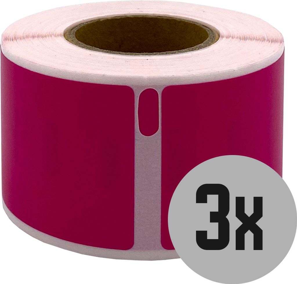 DULA Etiketten - Kompatibel mit Dymo Compatible labels - Roze- 99010 - S0722370 - Adresetiketten - 3 rollen - 28 x 89 mm - 130 labels per rol