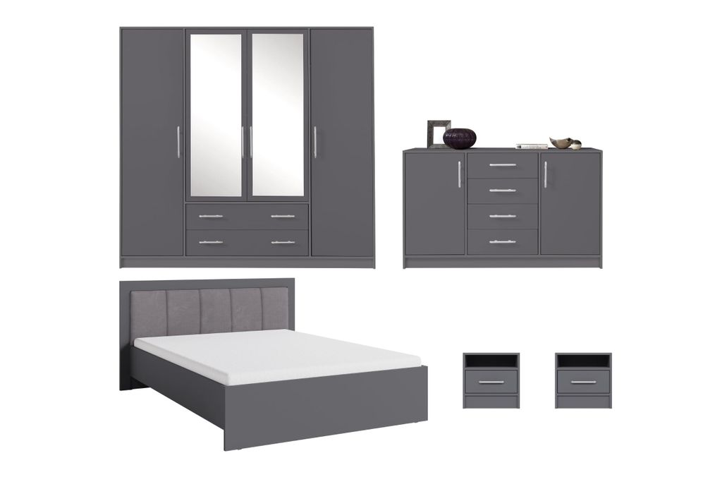SCHLAFZIMMER-SET SAM A 5-teilig in Anthrazit