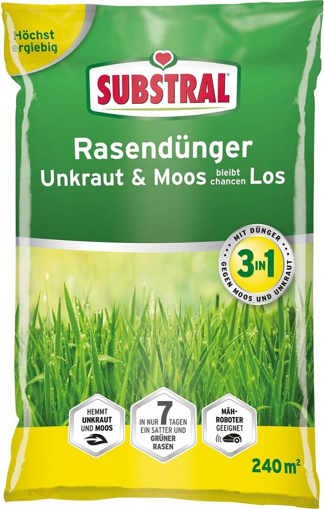 SUBSTRAL Rasendünger Unkraut & Moos bleibt chancen LOS für ca. 240 m² - 7,2 kg