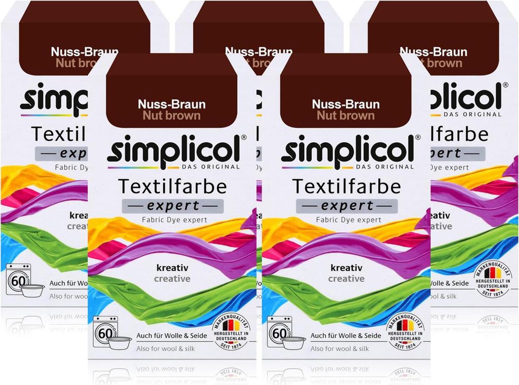 Simplicol Textilfarbe expert Nuss-Braun 150g - Farbe zum Färben (5er Pack)