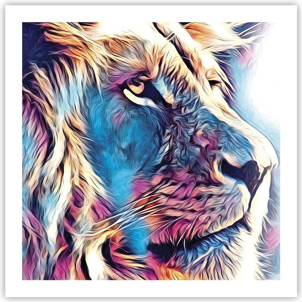 Poster - Poster ohne Rahmen - Löwe Mähne Märchen - 60x60 cm - Wand Bild - Wanddeko - Wandbilder - Kunstposter - Wandposter - Bilder - Kunstdruck...
