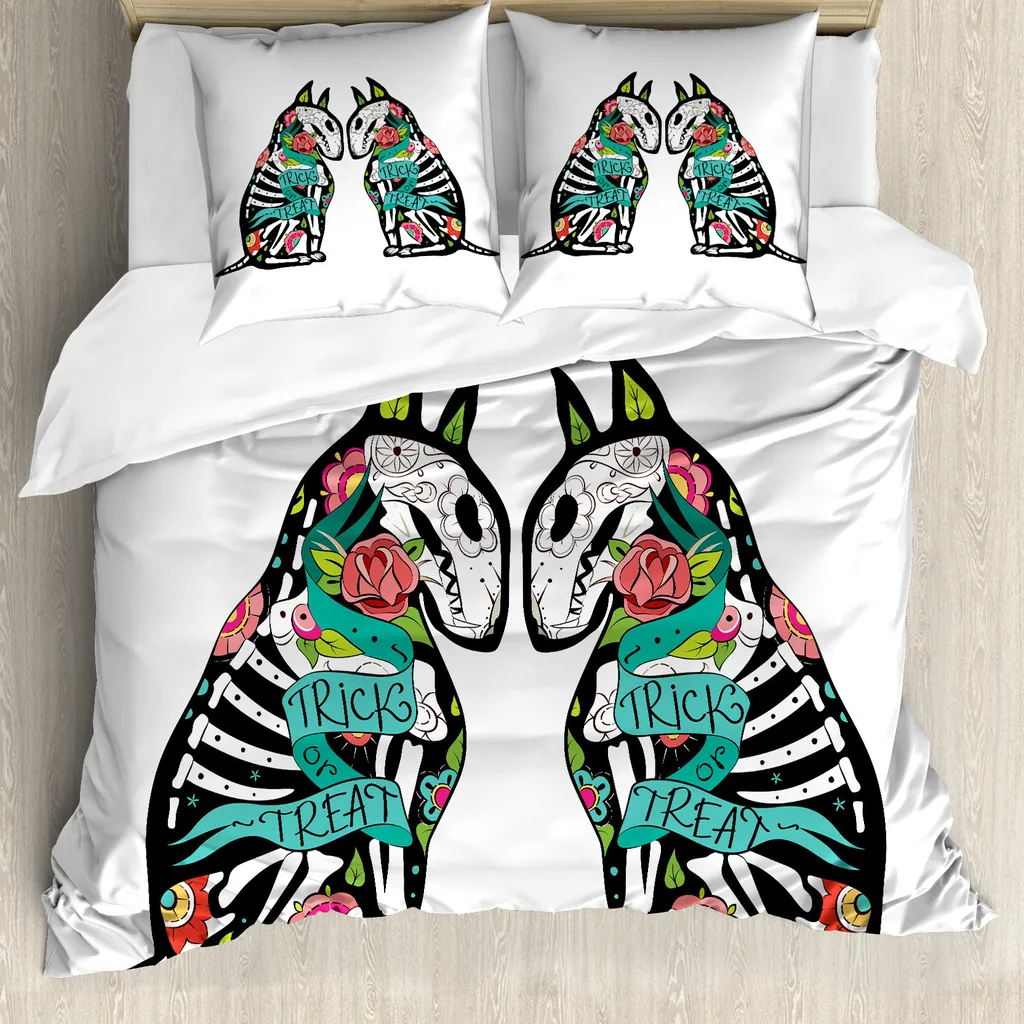 ABAKUHAUS Set copripiumino per letto matrimoniale, arte astratta, demone scheletrico, antiacaro, adatto a chi soffre di allergie, con federe, multicolore