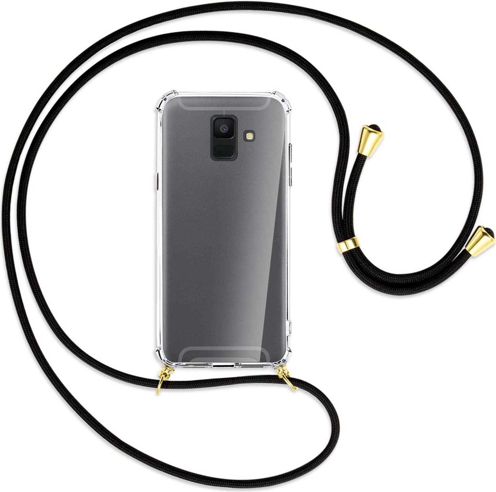 Handykette Backcover-Schutzhülle mit Band (Metall goldfarben) für Samsung Galaxy A6 2018 - schwarz