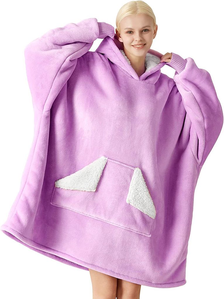 Tragbare Decke mit Kapuze, übergroße Sherpa-Fleece-Sweatshirt-Decke mit riesiger Kapuzentasche und Ärmeln für Erwachsene, Geschenke für Frauen...