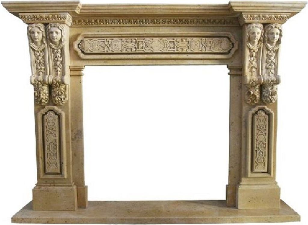 Casa Padrino Luxus Barock Kaminumrandung Gelb 200 x 38 x H. 150 cm - Handgefertigte Kaminumrandung aus hochwertigem Marmor - Kamin Deko Accessoires...
