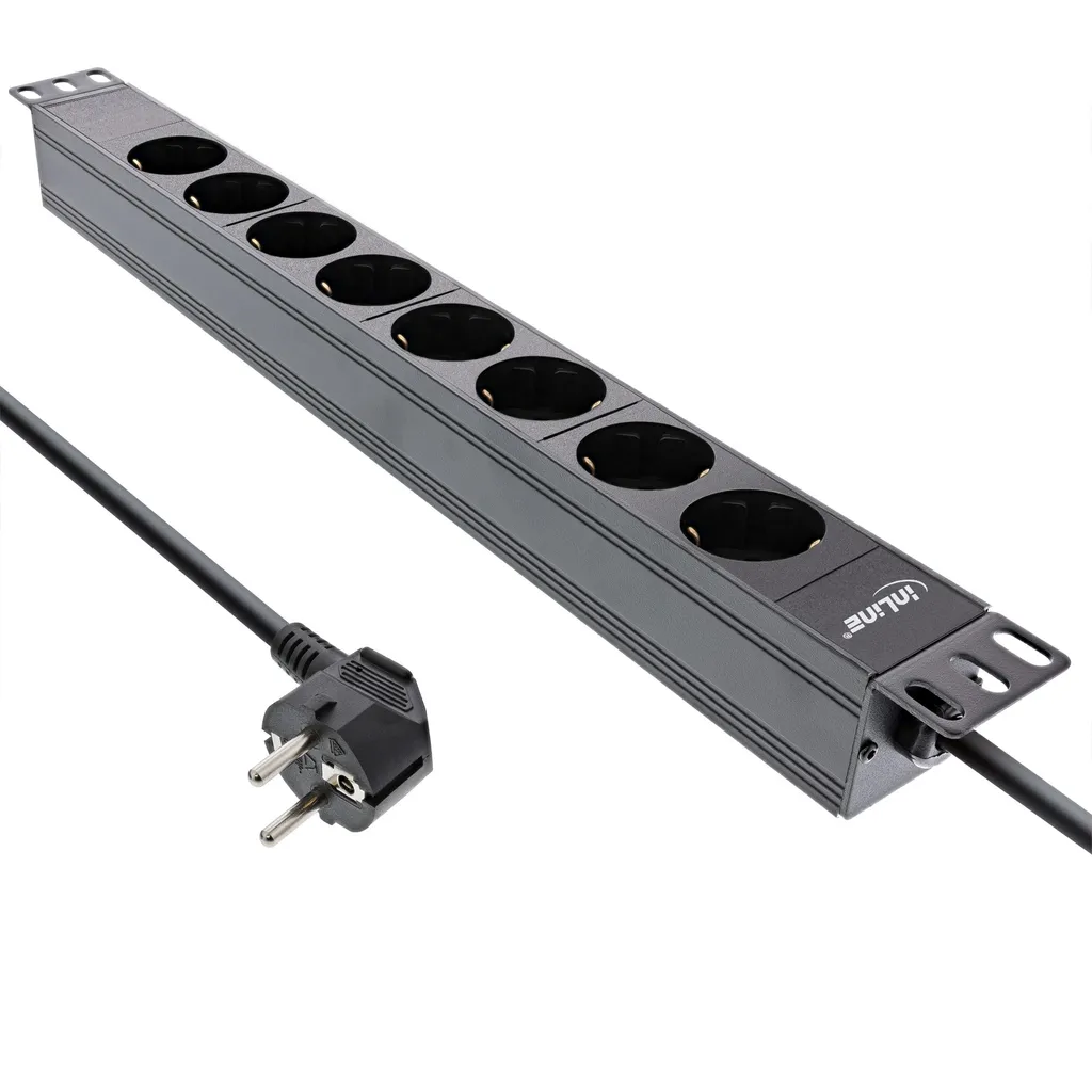 InLine PDU 8 Vie Schuko per Rack 19 Pollici - 3680W Cavo 2m