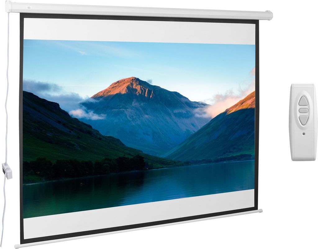 HOMCOM 4:3 Beamer Leinwand Elektrisch 203 x 152 cm Projektionsleinwand mit Fernbedienung Filmleinwand für Heimkino und Präsentation Weiß