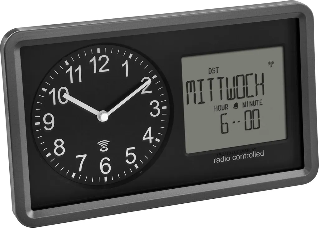Horloge analogique radio-pilotée silencieuse avec calendrier LCD clair