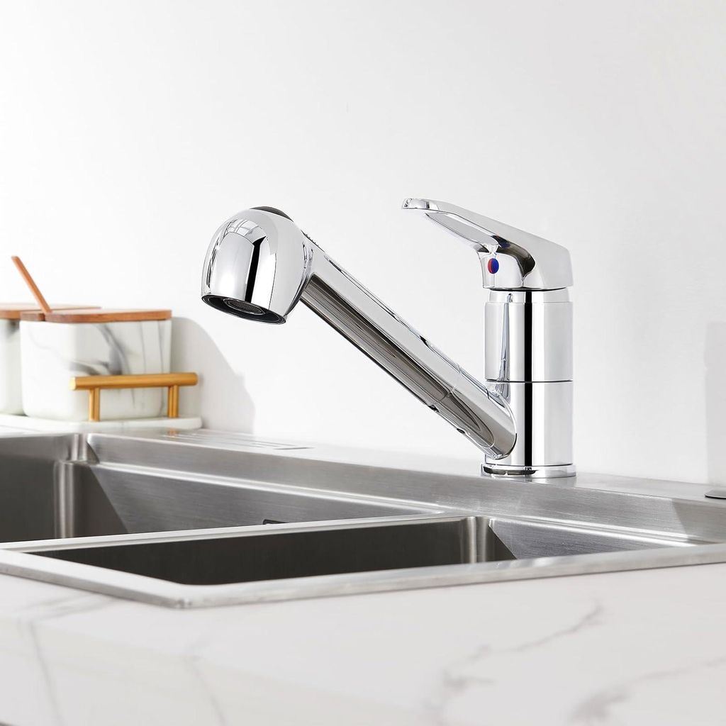 Auralum Einhebel Küchenarmatur mit 2 Strahlarten Chrom 360° Produktbild 