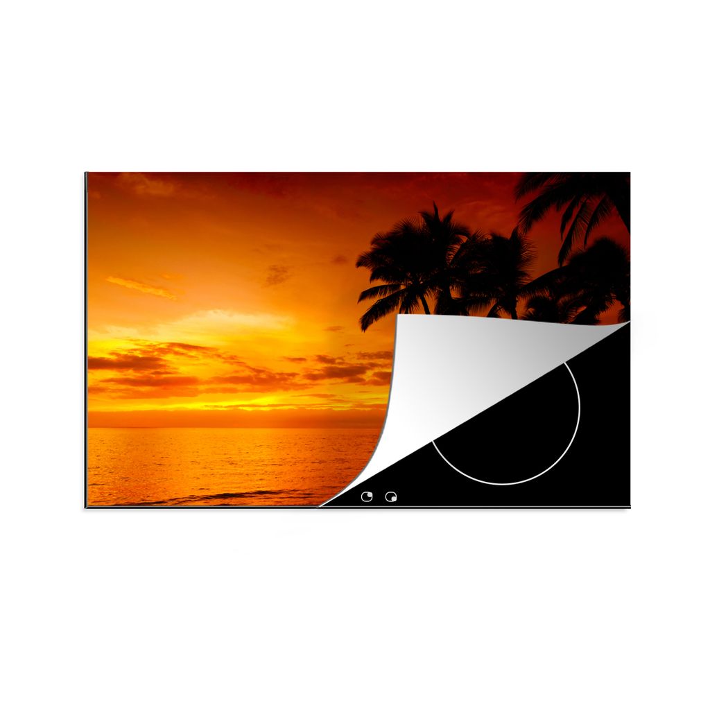 KitchenYeah Herdabdeckplatte Palme - Sonnenuntergang - Tropisch - Orange - Meer , 81x52cm, Küche Deko, Glaskeramikkochfeld Herdabdeckung, Abdeck...