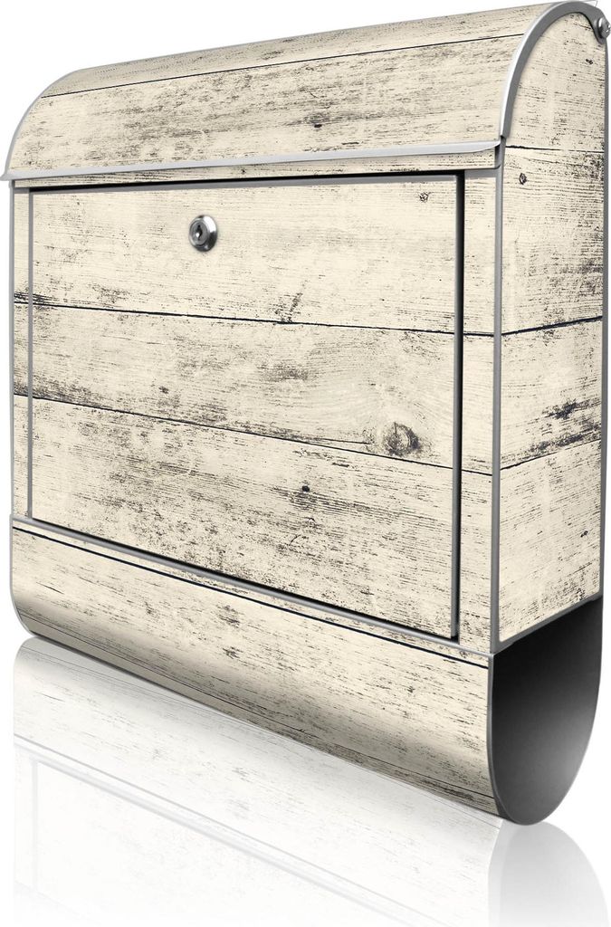 banjado Design Briefkasten Stahl silber mit Zeitungsfach pulverbeschichtet "Weiße Planken H" 38x46x12,5cm & 2 Schlüssel - Postkasten A4 Einwurf i...