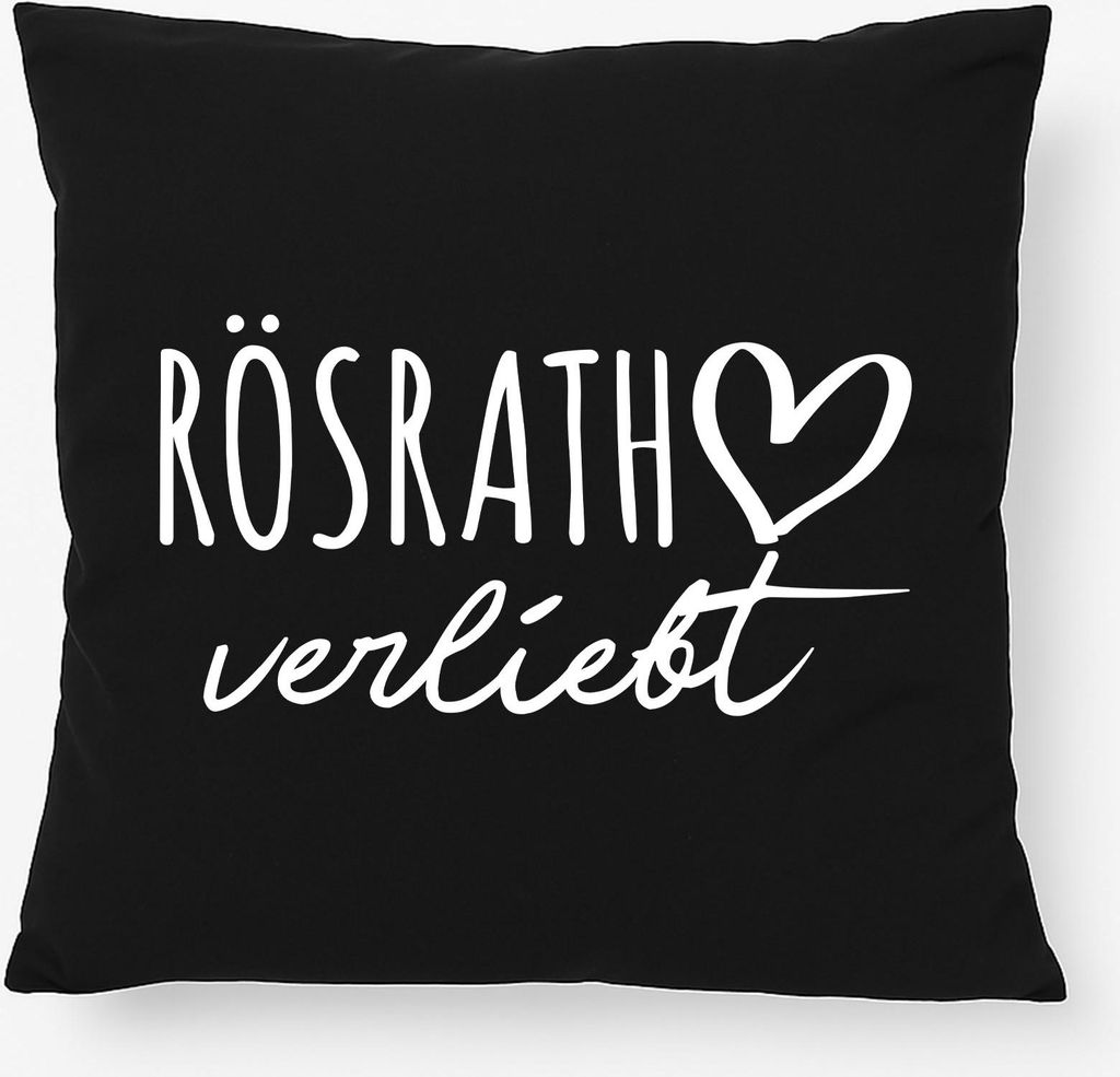 Huuraa Kissen Rösrath verliebt 40x40cm mit Füllung Black Baumwolle Dekokissen Geschenkidee