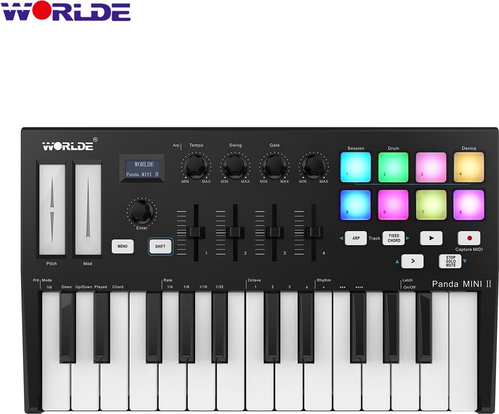 WORLDE Panda MINI II Tragbarer USB-MIDI-Keyboard-Controller mit 25 Tasten