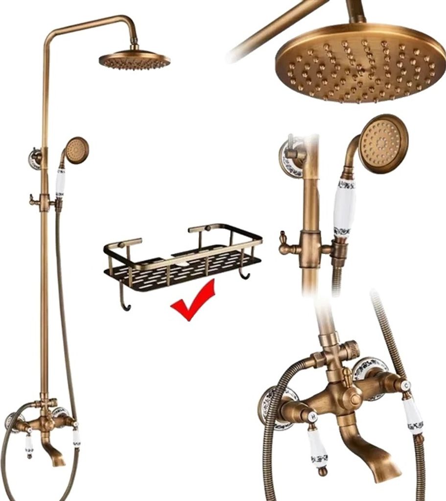 Antikes Messing-Duscharmatur-Set, Doppelgriff, Regendusche, Antike b